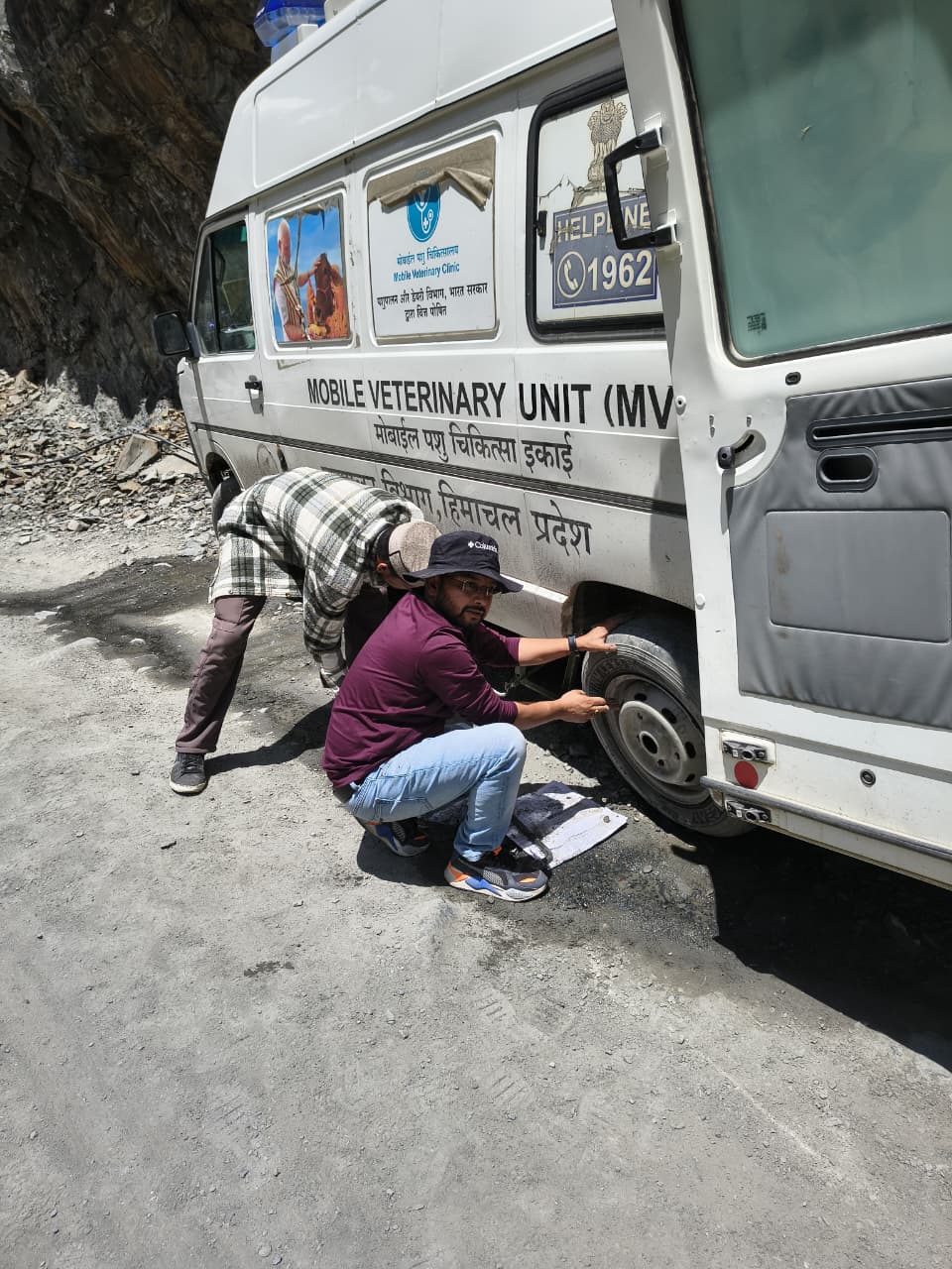 Mobile Veterinary Unit van on mountain road in Himachal Pradesh
