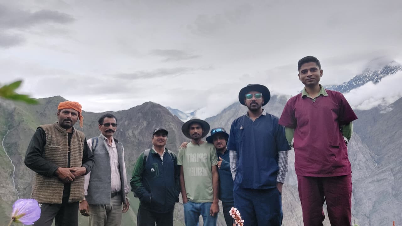 Team of veterinarians in mountains